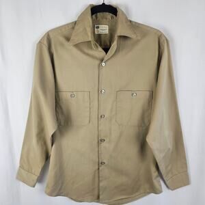 SEARS Perma Presto 70s Tan Work Shirt Mens M VTG USA Minimalist Utility Workwear